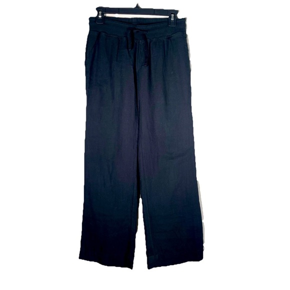 James Perse 100% Cotton Wide Leg Pants Womens Sz S (1)  Drawstring Mid Rise Blk - Picture 1 of 12